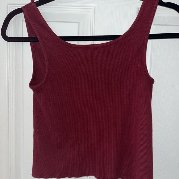 Brandy Melville Women's Burgundy Tank Top with Bear Embroidery One Size - Picture 2 of 3